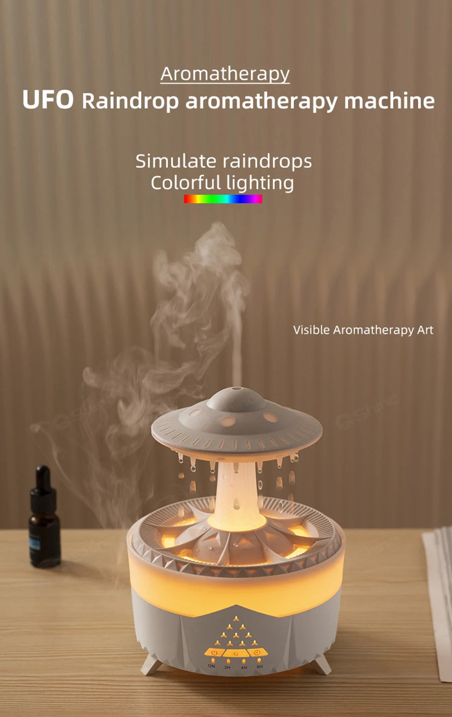UFO Raindrop Aroma Diffuser Essential Oil Diffuser with Remote Control 7 Colorful Lights Aroma Diffuser Humidifier for Home