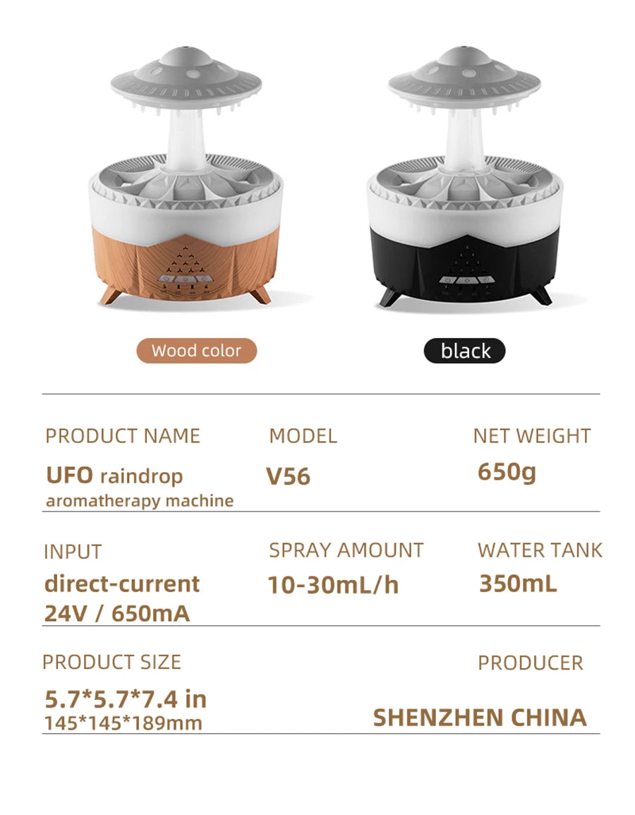 UFO Raindrop Aroma Diffuser Essential Oil Diffuser with Remote Control 7 Colorful Lights Aroma Diffuser Humidifier for Home