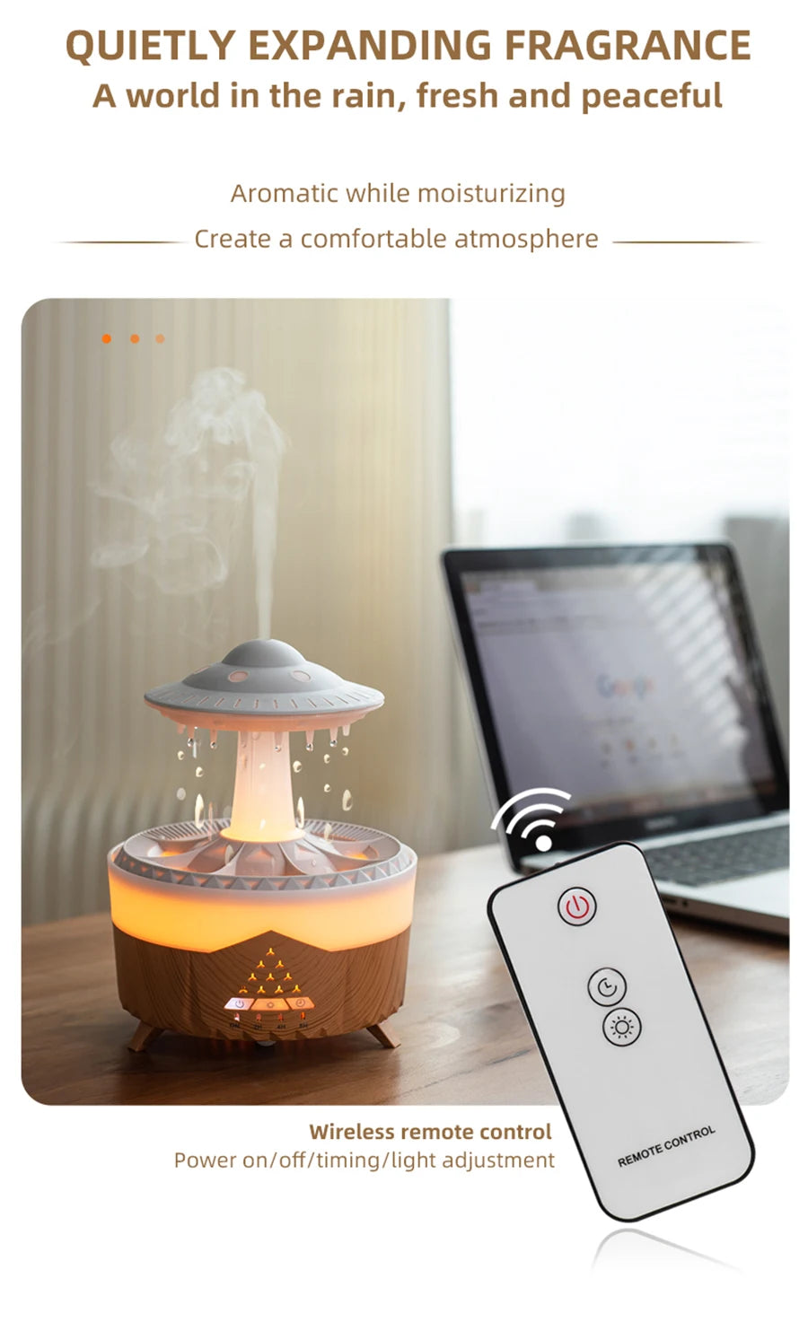 UFO Raindrop Aroma Diffuser Essential Oil Diffuser with Remote Control 7 Colorful Lights Aroma Diffuser Humidifier for Home